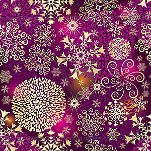 Фиолетовый бесшовный новогодний узор с золотыми шарами - изображение в векторе