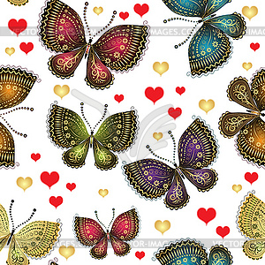 Spring seamless pattern with bright butterflies - vector clipart