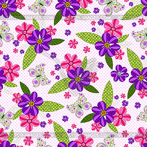 Seamless floral dotted pattern with vivid flowers - vector clip art