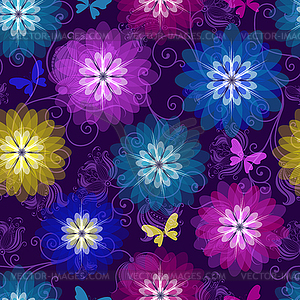 Spring purple seamless pattern with bright - vector clipart