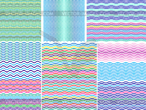 Set 12 seamless pattern with wavy colorful lines - vector clip art