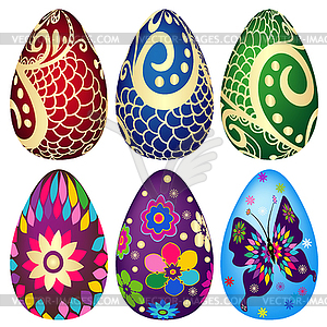 Festive set of decorated Easter eggs - vector clip art