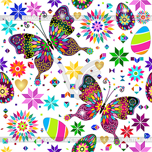 Festive bright Easter pattern with butterflies, - vector clipart