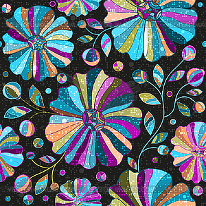 Dark seamless pattern with colorful flowers - vector image