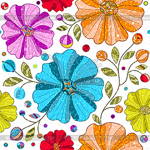 Vivid seamless pattern with colorful doodle flowers - vector clipart