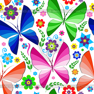 Seamless spring pattern with bright butterflies - vector clipart