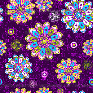 Seamless pattern with pvintage flowers on dark - vector clipart