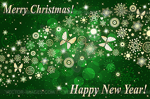 Christmas gradient green card with golden snowflakes - vector image