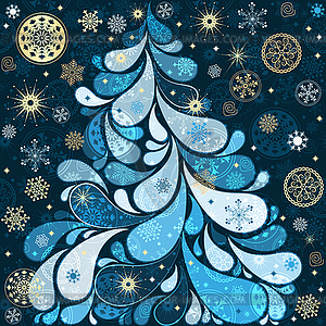 Fantastic xmas tree with paisley, snowflakes and - vector image