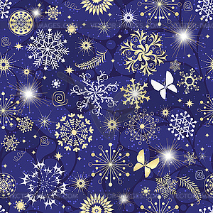 Синий рождественский узор с кружевными винтажными снежинками - изображение в формате EPS
