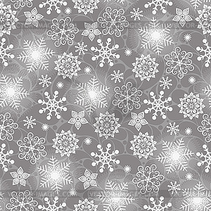 Рождественский серебристый бесшовный узор со снежинками - векторный клипарт