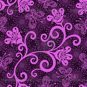 Ярко-фиолетовый бесшовный винтажный цветочный узор с - клипарт