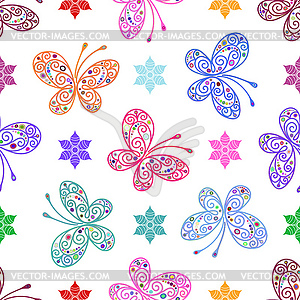 Seamless spring pattern with circle butterflies - vector image