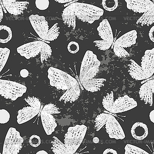 Seamless pattern with white butterflies on dark - vector clipart