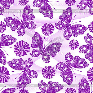 Seamless pattern with carved purple butterflies - royalty-free vector clipart