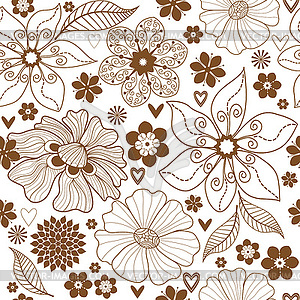 Seamless brown pattern with drawn contour vintage - vector clip art