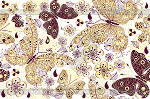 Seamless spring pattern with golden butterflies - vector clip art