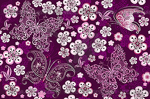 Bright seamless spring pattern with lacy butterflie - royalty-free vector image