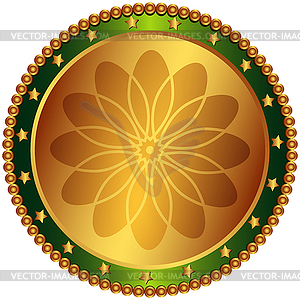 Bronze plate with flower and stars on transparent - vector image