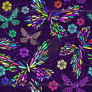 Colorful seamless pattern with butterflies, flowers - color vector clipart