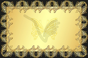 Старинная золотая открытка с бабочками и местом для - изображение векторного клипарта