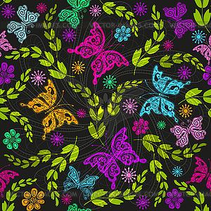 Seamless pattern with butterflies and flowers - vector clip art