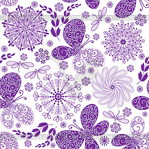 Monochrome purple seamless pattern with lacy vintag - vector image