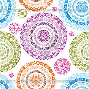 Seamless pattern with lacy multi-colored circles - vector clipart