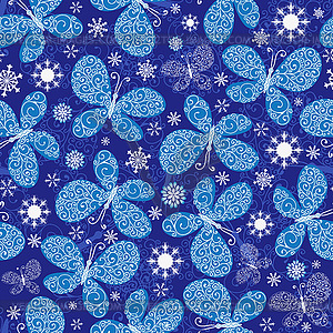 Christmas seamless pattern with butterflies and - color vector clipart