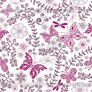 Seamless bicolor floral pattern with flowers, - vector clipart