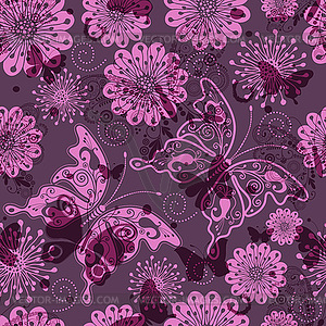 Purple floral seamless pattern - vector image