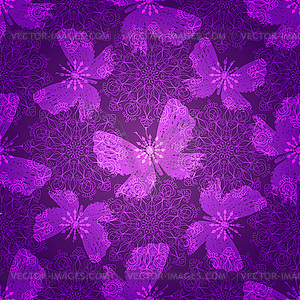 Seamless pattern with butterflies on dark background - vector image