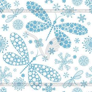 Monochrome blue seamless pattern with flower - vector image