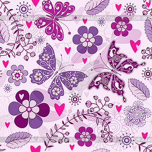 Seamless valentine pattern with butterflies and - royalty-free vector clipart