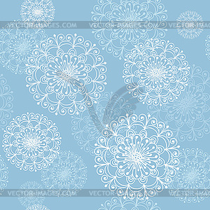 Blue lacy decorative background with snowflakes - vector image