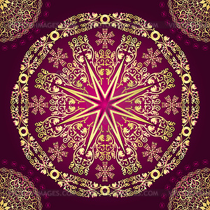 Vintage gold and dark purple frame with mandala - vector clip art