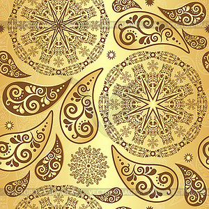 Seamless golden pattern with vintage paisley and - vector clipart