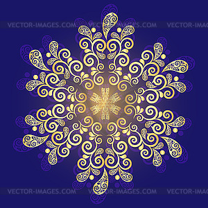 Christmas gold vintage snowflake on dark blue - vector image