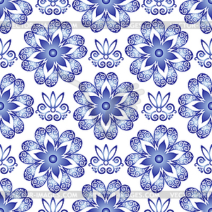 Бело-голубой винтажный бесшовный геометрический цветочный - графика в векторном формате