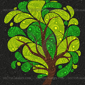 Spring green tree on dark background - vector clip art