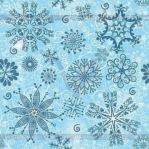 Синий бесшовный рождественский узор со снежинкой - векторный дизайн