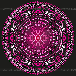 Purple gradient vintage mandala on dark, - vector clip art