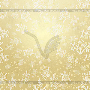 Old golden paper with snowflakes and stars. - vector clipart