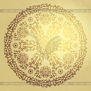 Old golden paper with mandala. Postcard, frame - vector clipart