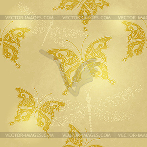 Old golden paper with butterflies. Postcard, frame - vector clip art