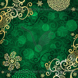 Christmas golden and green vintage background with - vector image