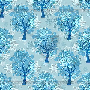 Seamless christmas pattern with snow covered trees - color vector clipart