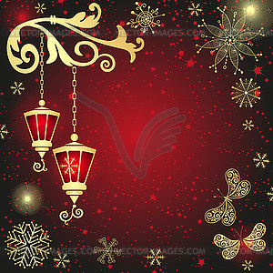 Christmas red gradient background with golden - vector clipart