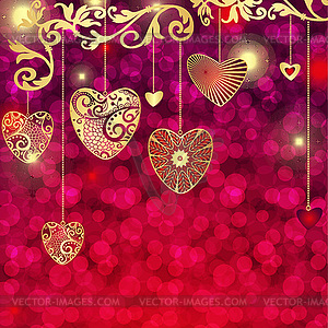 Heart shaped frame with golden floral pattern - color vector clipart
