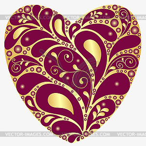 Valentine purple big heart with golden vintage - vector image